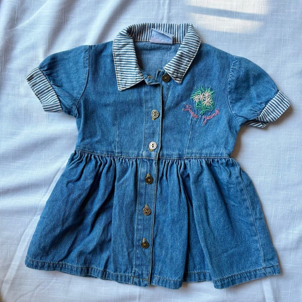 Vintage 90s Baby Guess Denim Button Down Dress - Size 12M